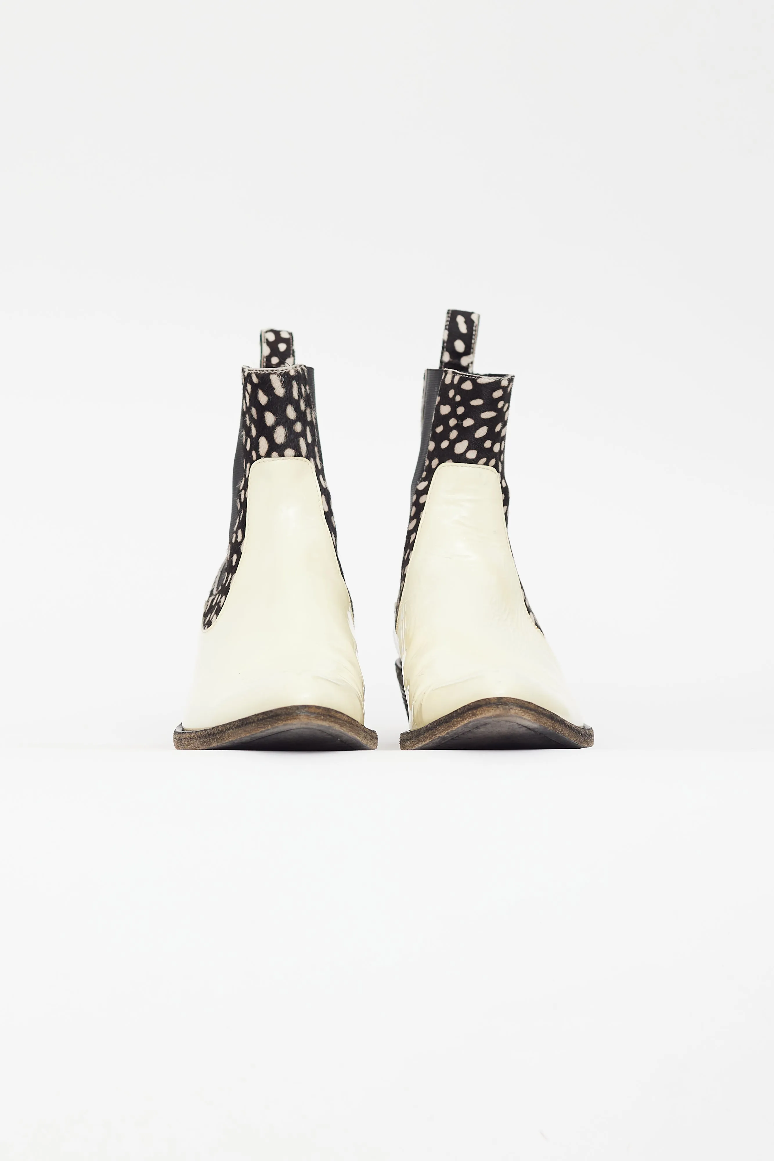 Cream & Black Patent Chelsea Boot