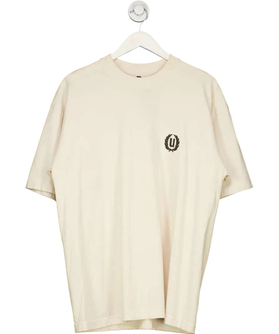 Cream Slogan T-shirt UK L