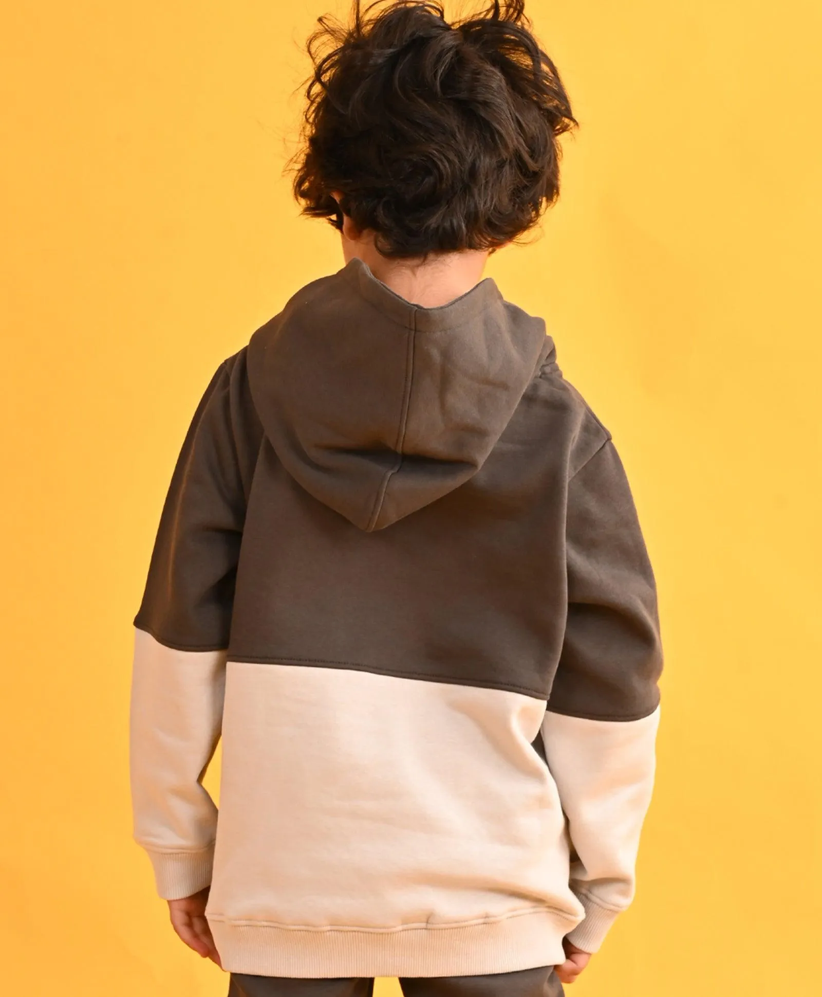 DARK AND LIGHT GREY TMR COLOR BLOCK FLEECE HOODIE - GREY
