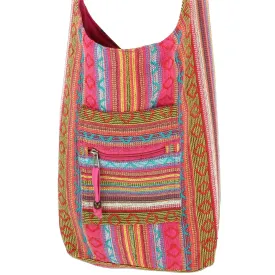 Diamond Pattern Canvas Sling Shoulder Bag - Pink