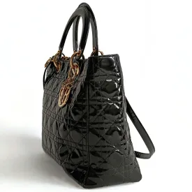 DIOR Dior Christian Dior Lady Dior Grande shoulder bag in black patent leather