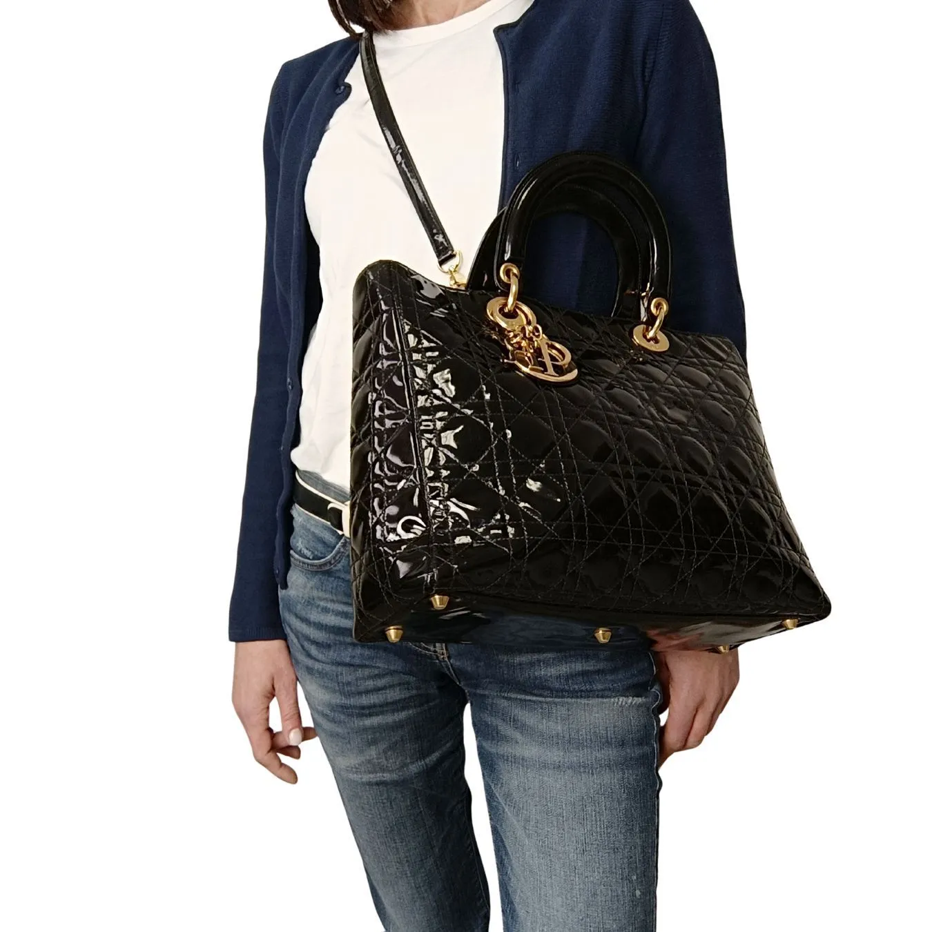 DIOR Dior Christian Dior Lady Dior Grande shoulder bag in black patent leather