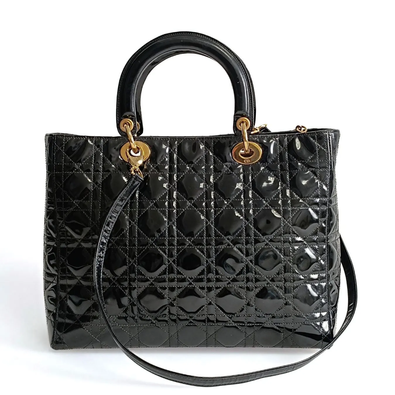 DIOR Dior Christian Dior Lady Dior Grande shoulder bag in black patent leather