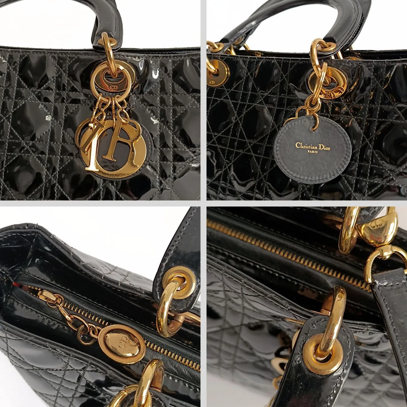 DIOR Dior Christian Dior Lady Dior Grande shoulder bag in black patent leather