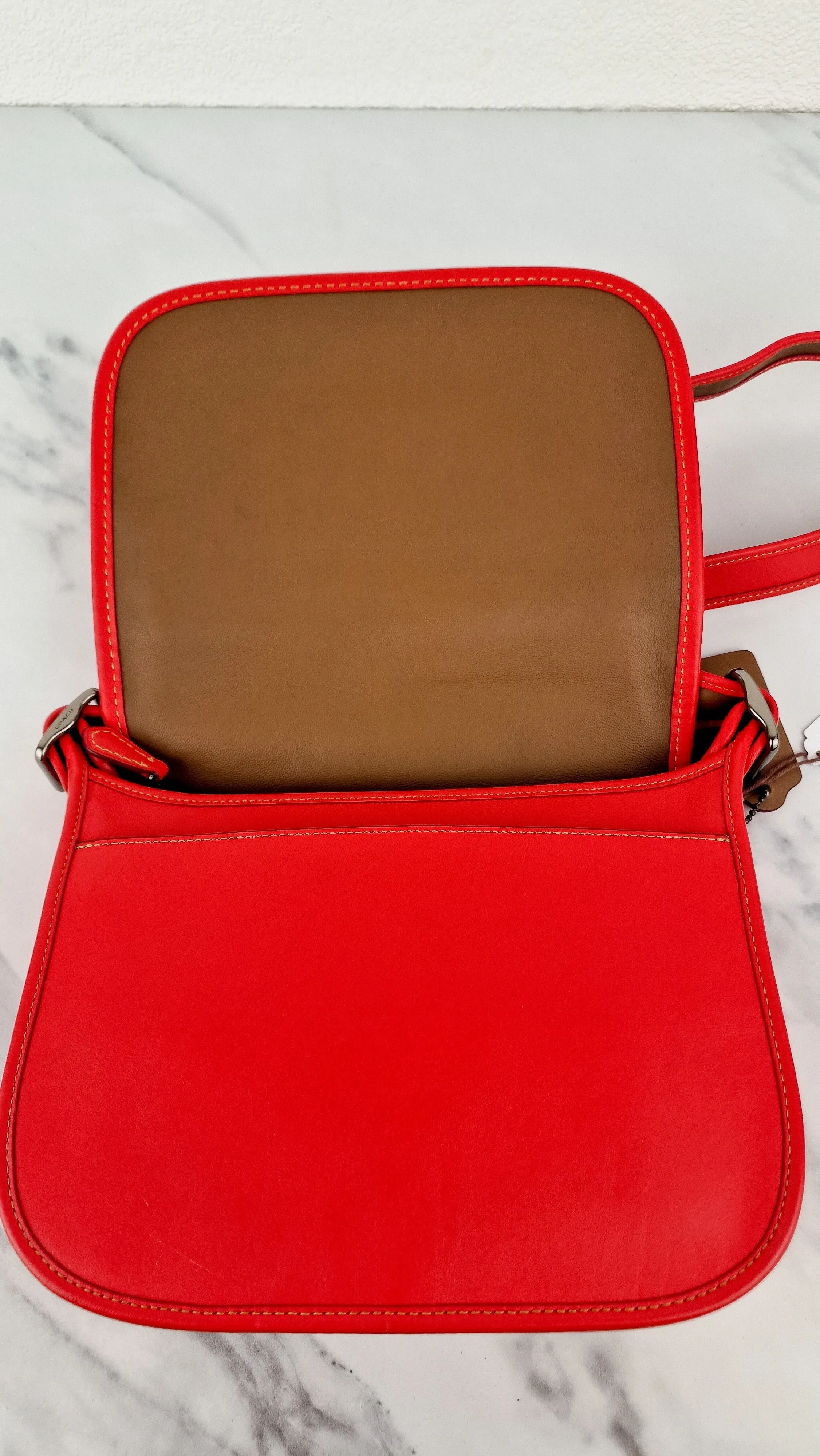 Disney X Coach Patricia Saddle Bag with Motocycle Mickey Mouse in Red Smooth Leather Crossbody Bag - Coach F59359