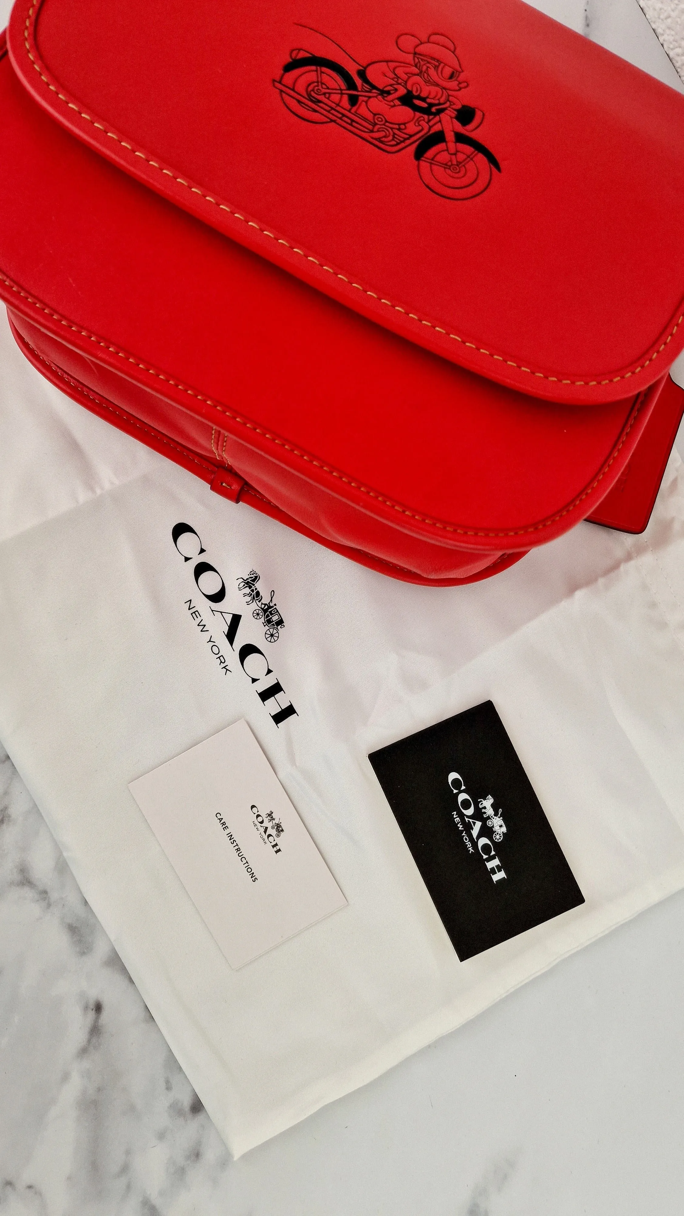 Disney X Coach Patricia Saddle Bag with Motocycle Mickey Mouse in Red Smooth Leather Crossbody Bag - Coach F59359