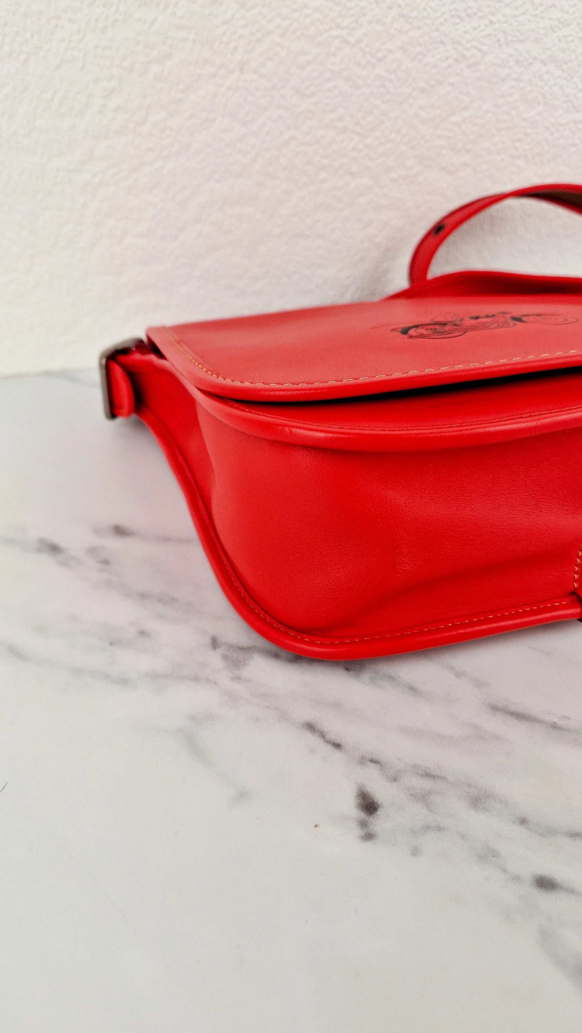 Disney X Coach Patricia Saddle Bag with Motocycle Mickey Mouse in Red Smooth Leather Crossbody Bag - Coach F59359