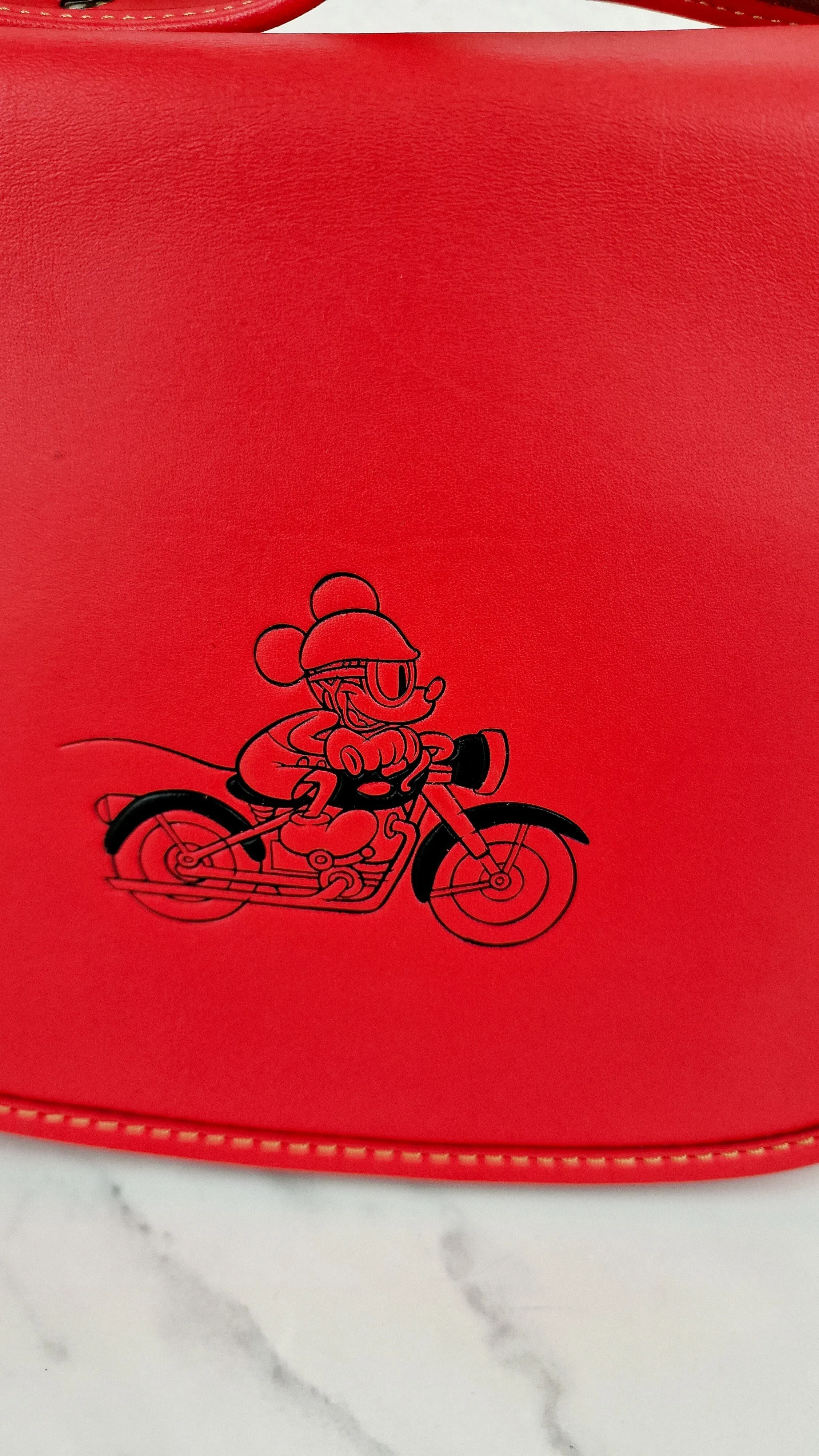 Disney X Coach Patricia Saddle Bag with Motocycle Mickey Mouse in Red Smooth Leather Crossbody Bag - Coach F59359