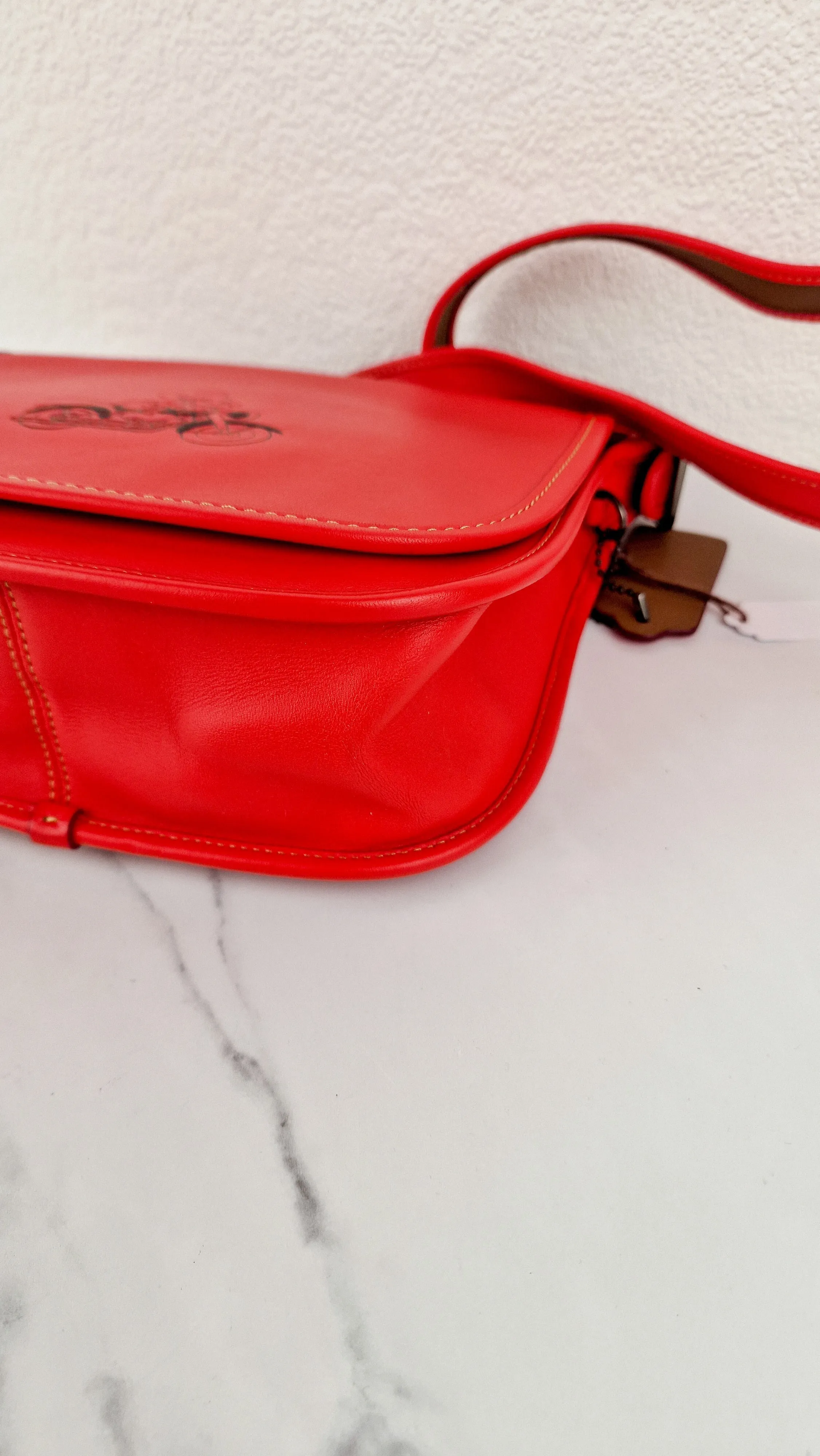 Disney X Coach Patricia Saddle Bag with Motocycle Mickey Mouse in Red Smooth Leather Crossbody Bag - Coach F59359