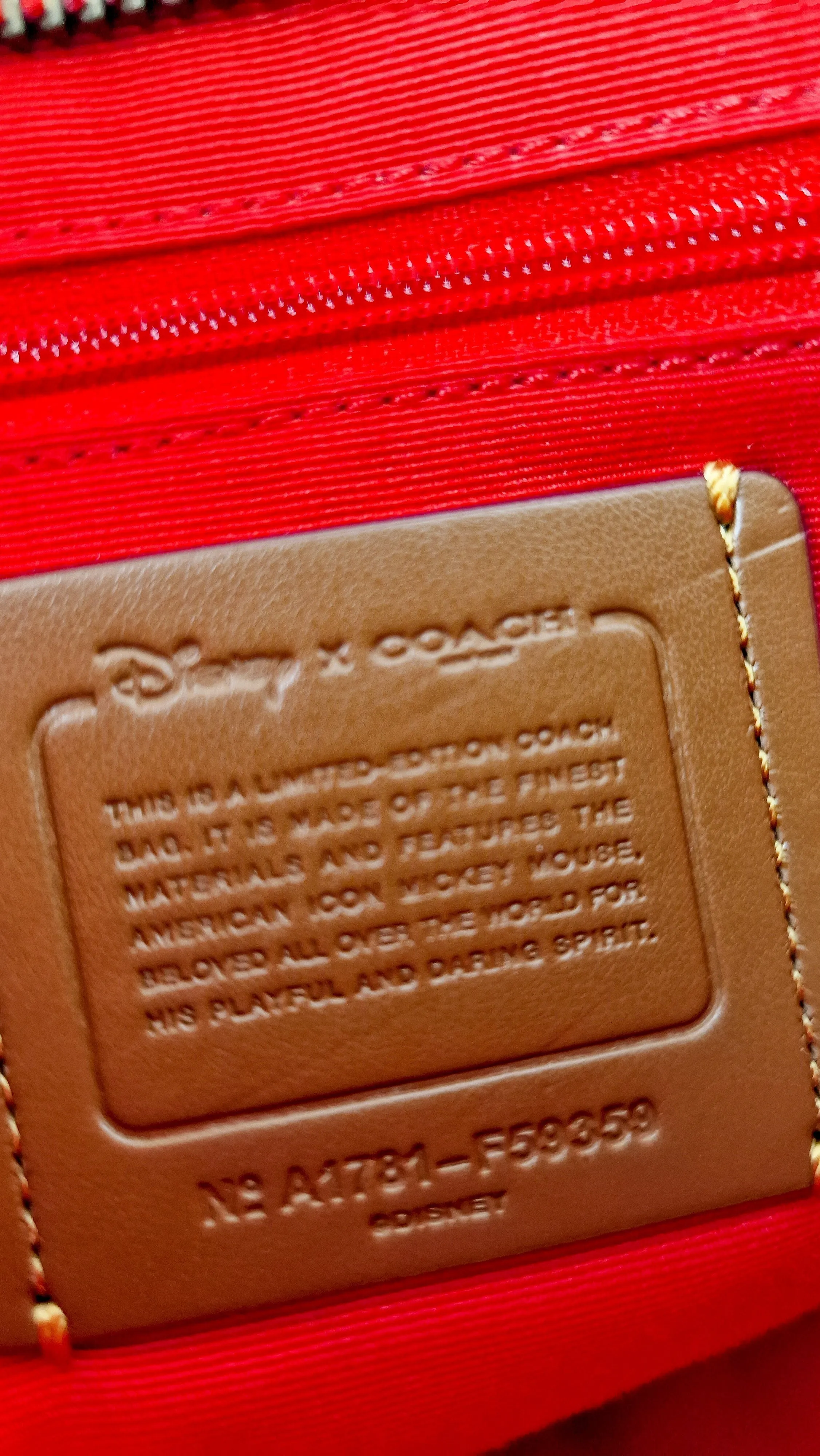 Disney X Coach Patricia Saddle Bag with Motocycle Mickey Mouse in Red Smooth Leather Crossbody Bag - Coach F59359