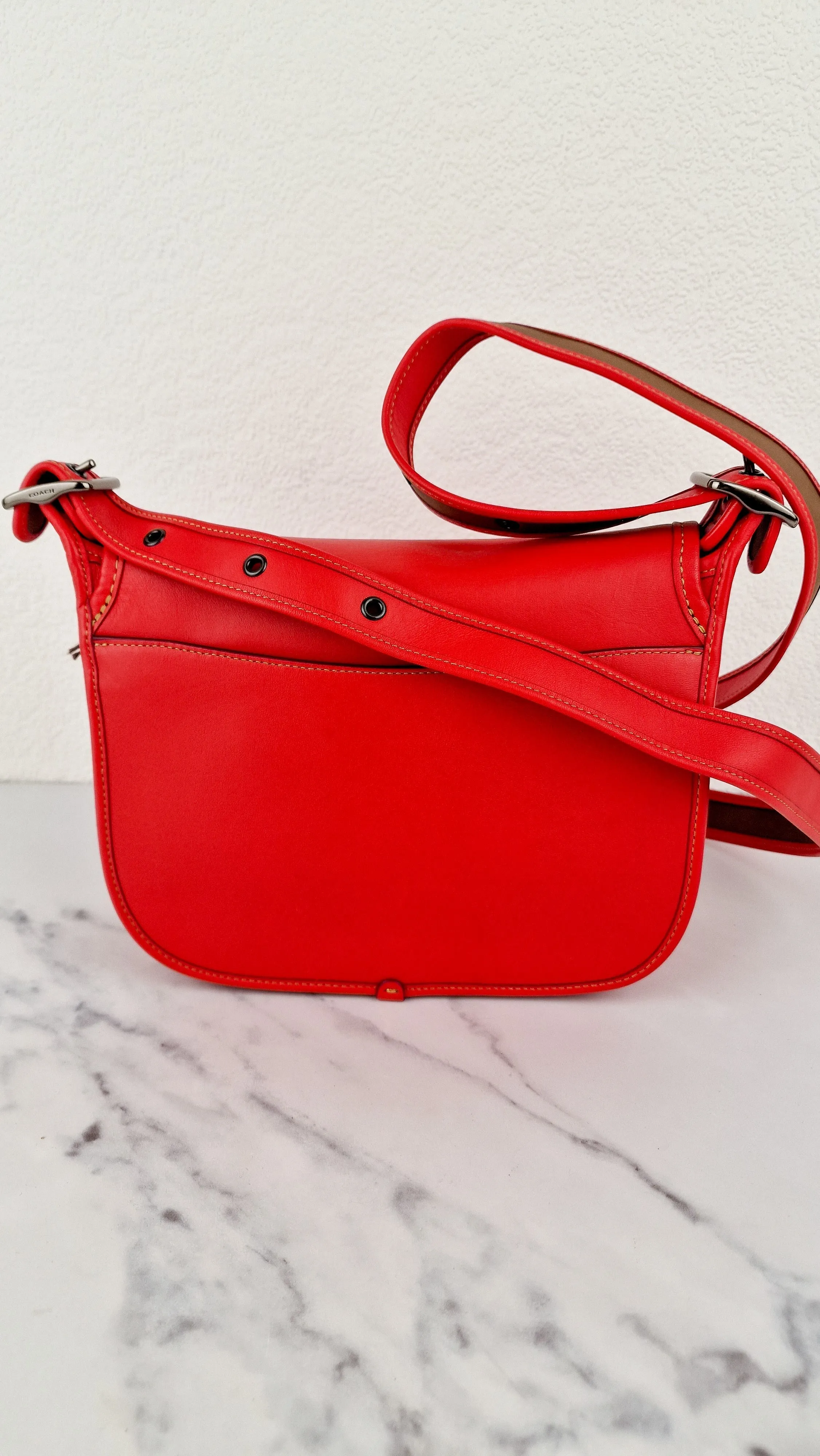 Disney X Coach Patricia Saddle Bag with Motocycle Mickey Mouse in Red Smooth Leather Crossbody Bag - Coach F59359