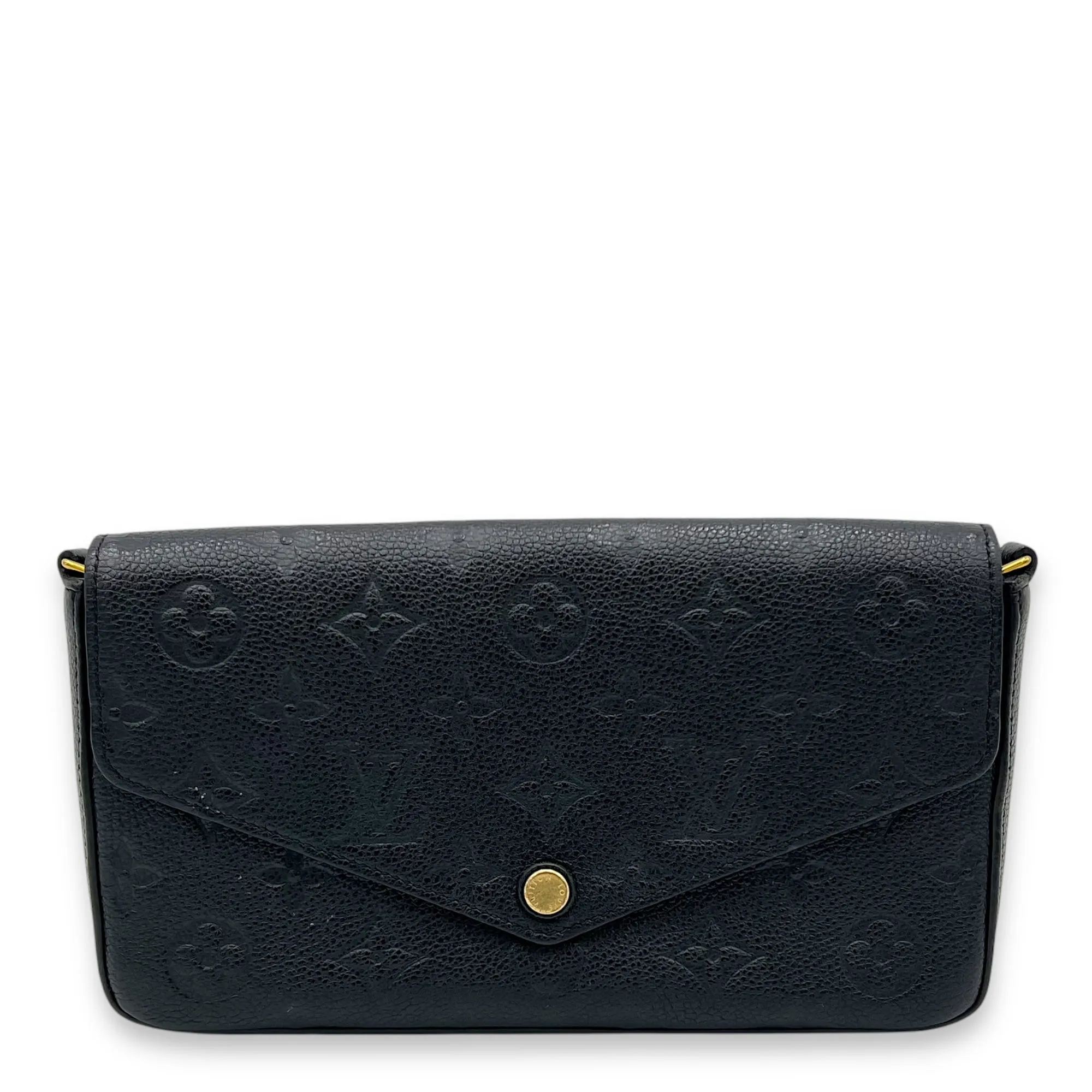 Felicie Wallet On Chain Black in Empreinte Leather, Gold hardware