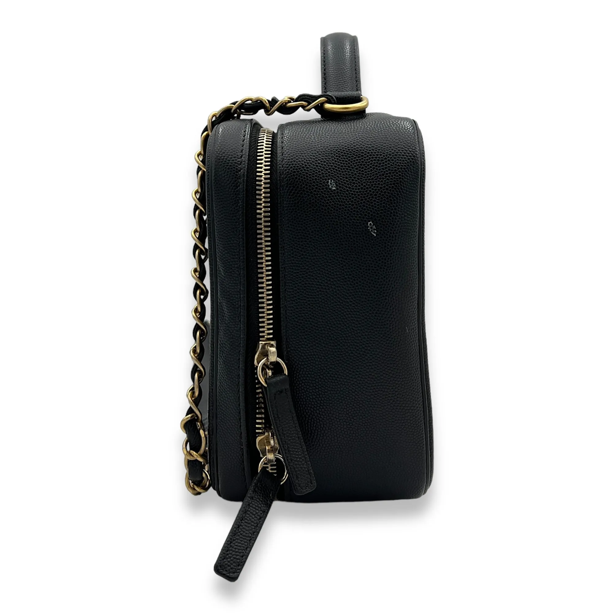 Filigree Large Black Vanity Bag in Caviar Leather, Gold hardware