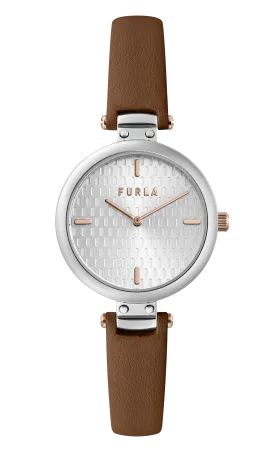 Furla - New Pin Silver Dial Brown Leather Watch