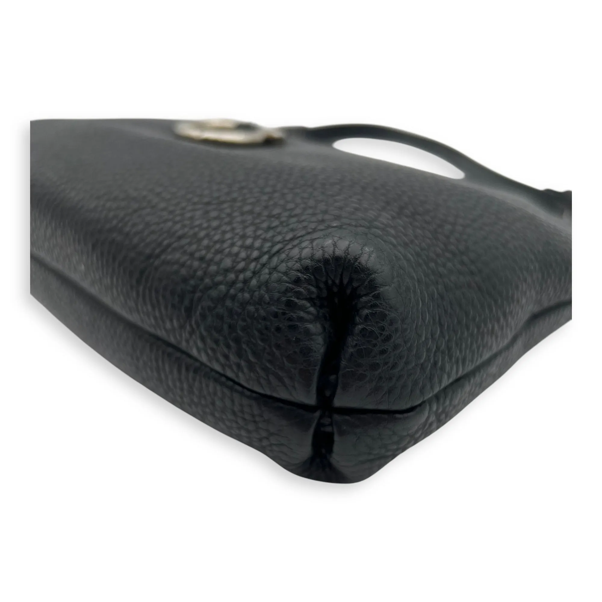 Gancini Black Shoulder Bag in Calfskin, Silver hardware
