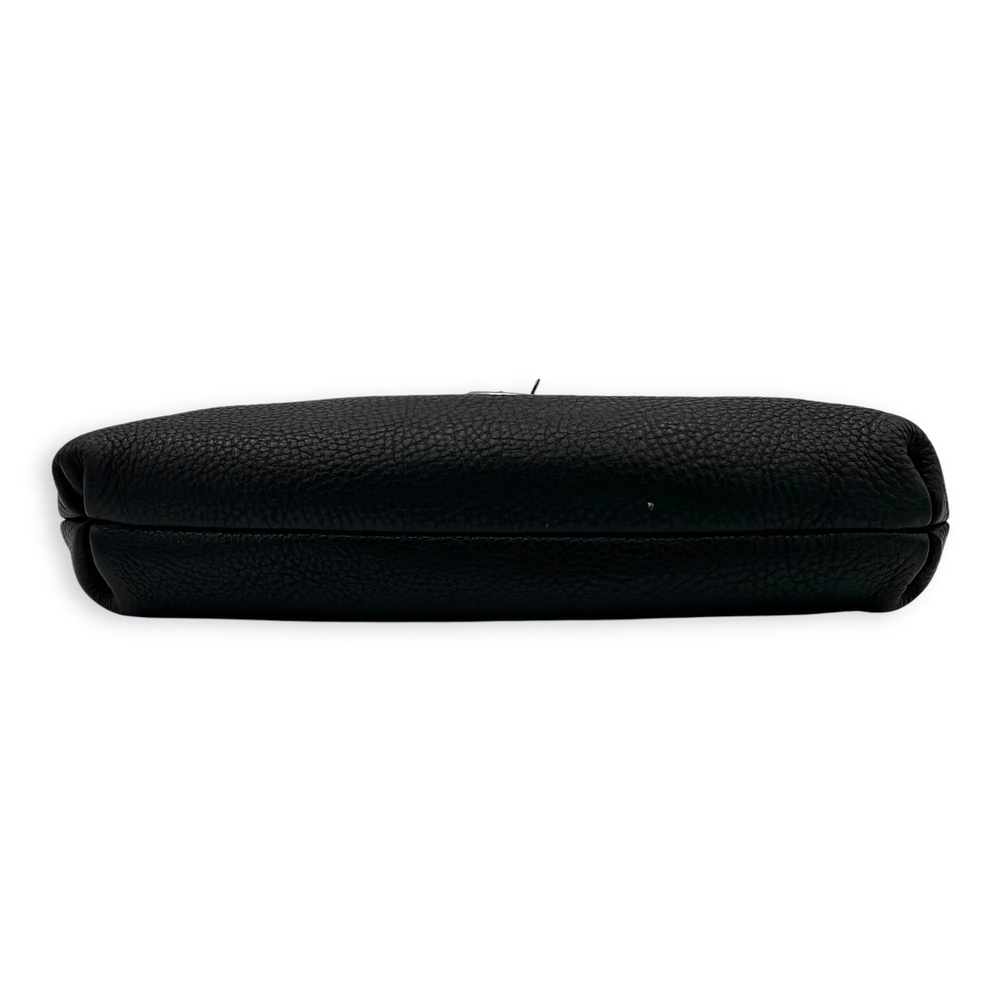 Gancini Black Shoulder Bag in Calfskin, Silver hardware