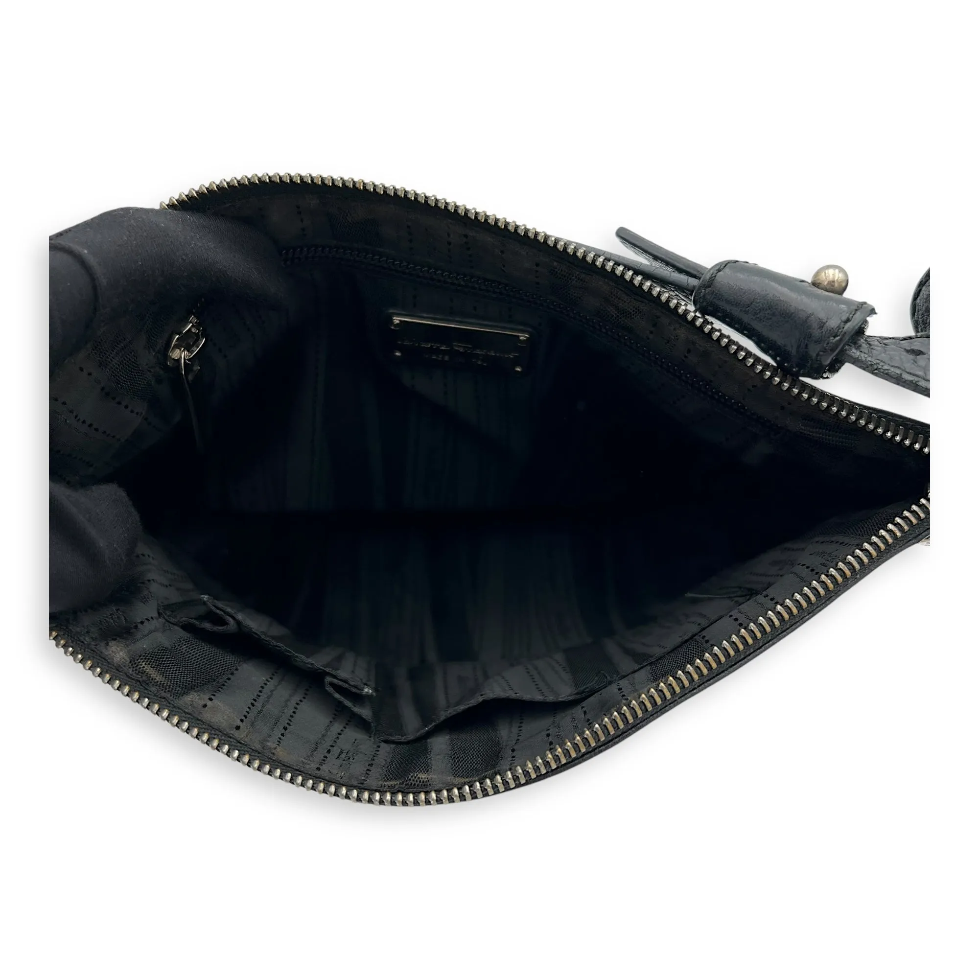 Gancini Black Shoulder Bag in Calfskin, Silver hardware