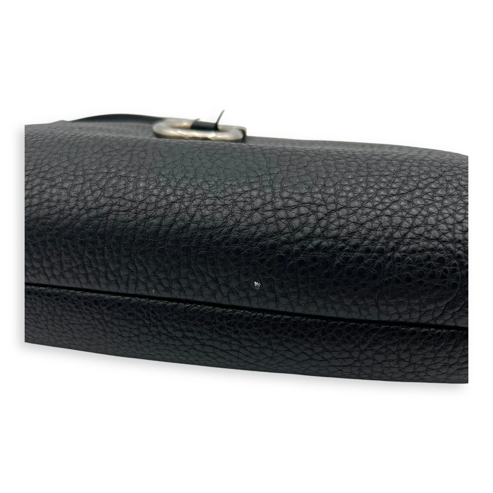 Gancini Black Shoulder Bag in Calfskin, Silver hardware