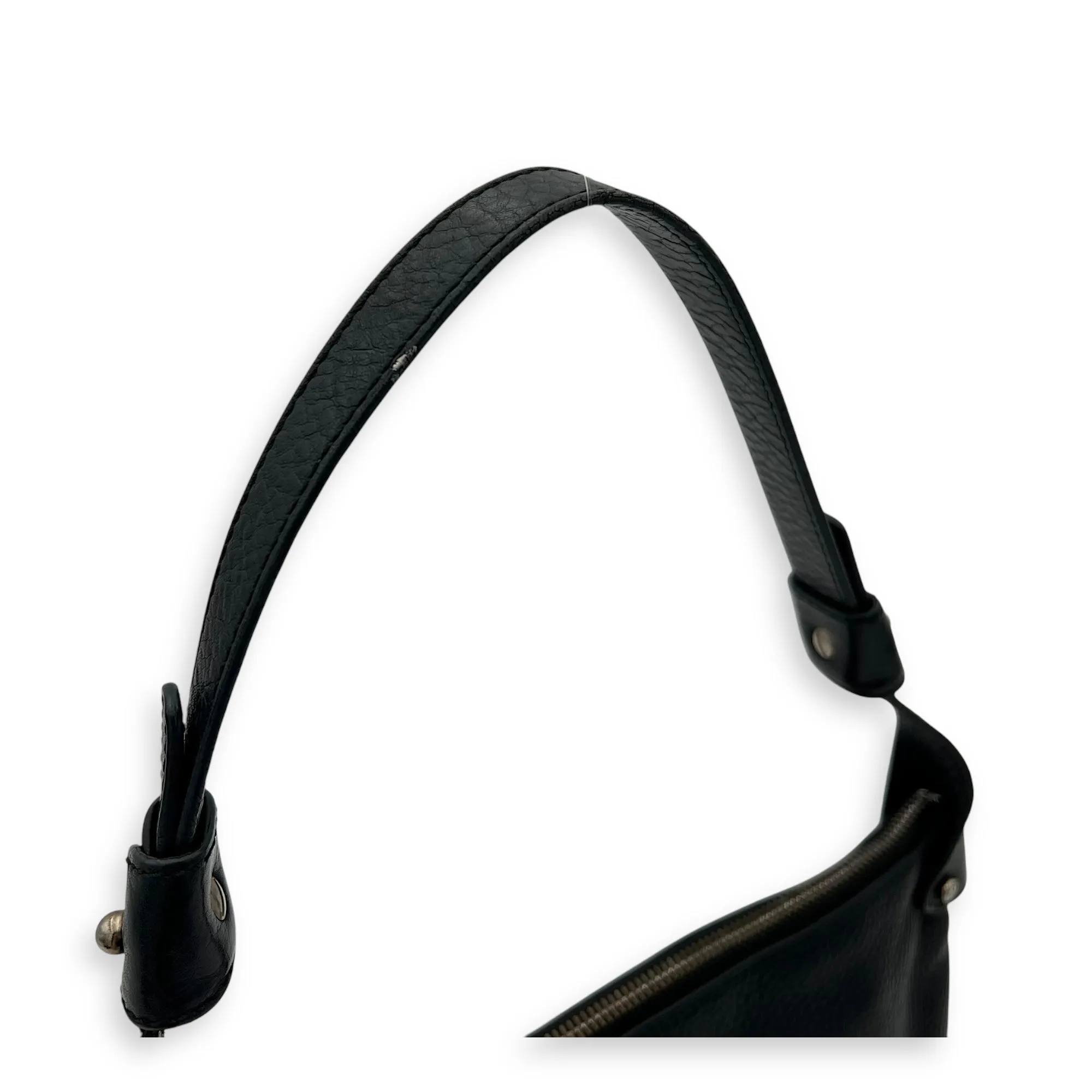 Gancini Black Shoulder Bag in Calfskin, Silver hardware