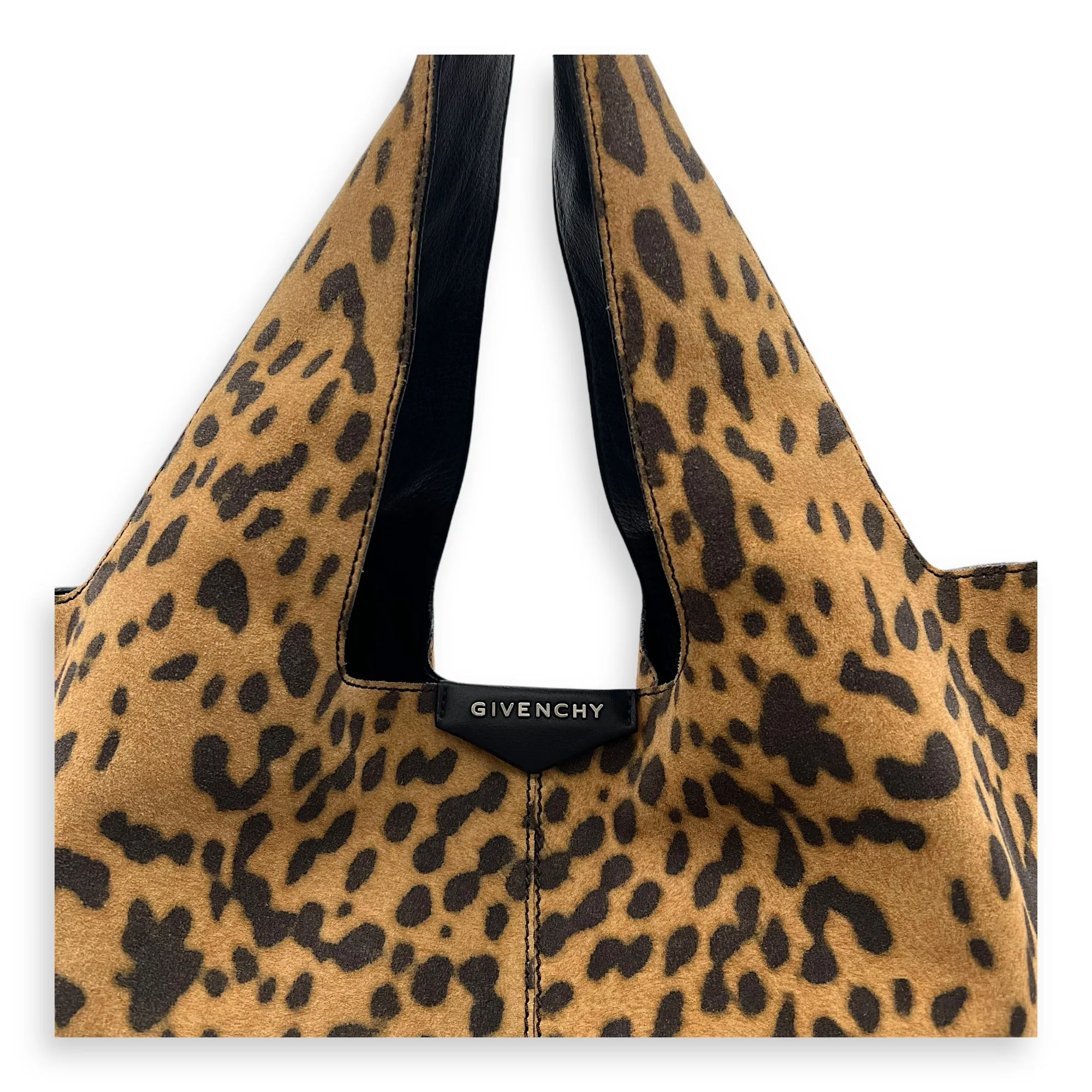 George V Leopard Print Tote Bag in Suede Leather