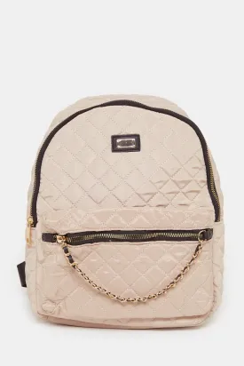 Girls Beige Quilted Backpack