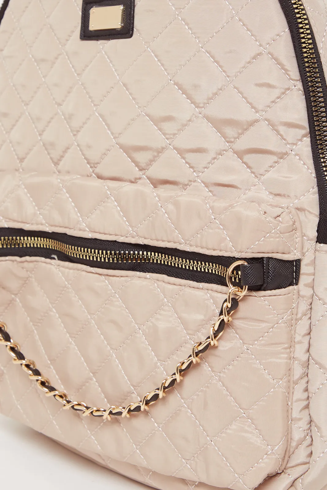 Girls Beige Quilted Backpack