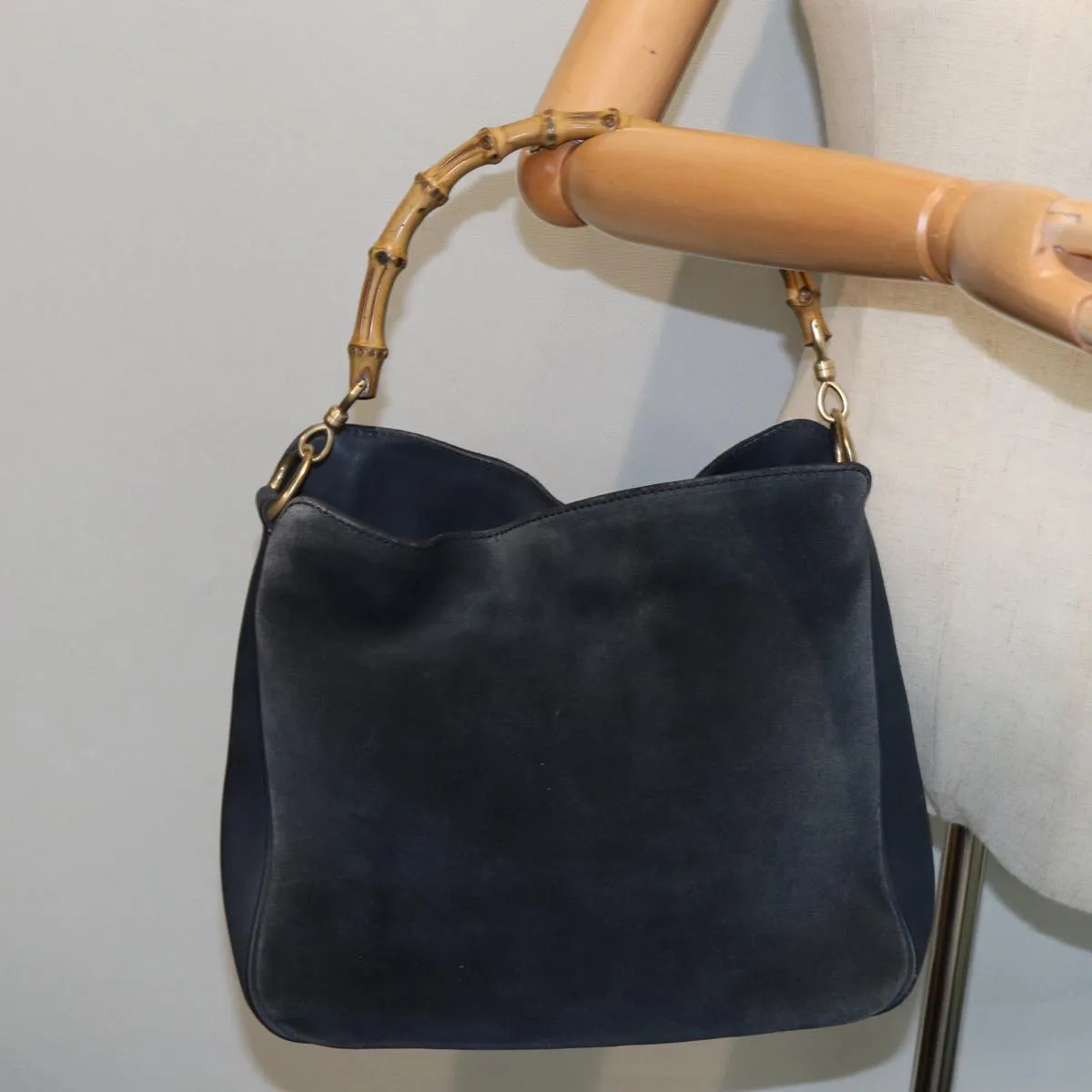 GUCCI Bamboo Shoulder Bag Suede Black 001 1638 2615 80843