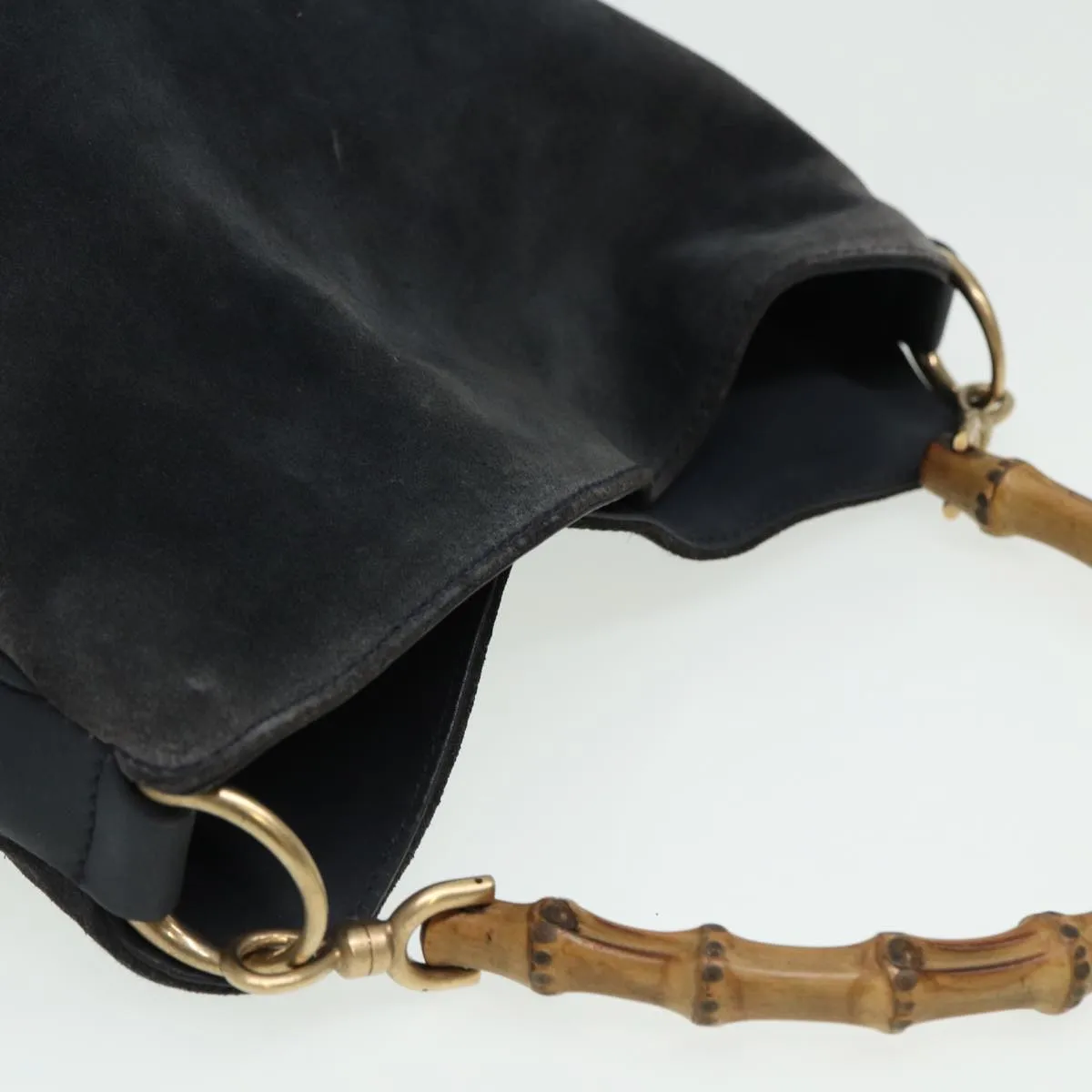 GUCCI Bamboo Shoulder Bag Suede Black 001 1638 2615 80843