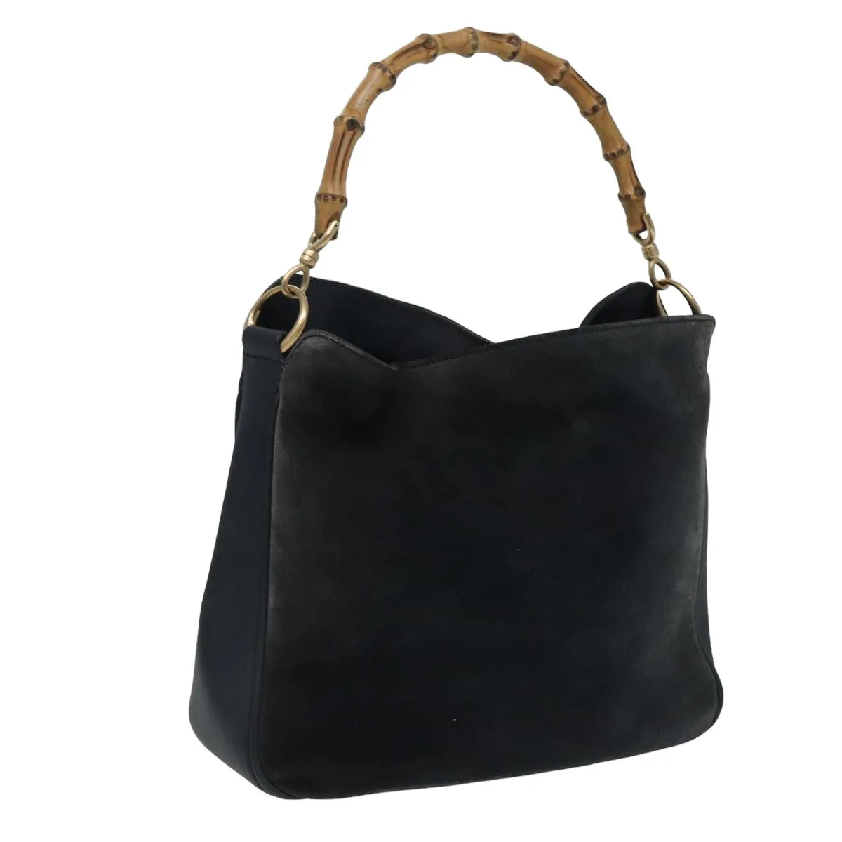 GUCCI Bamboo Shoulder Bag Suede Black 001 1638 2615 80843