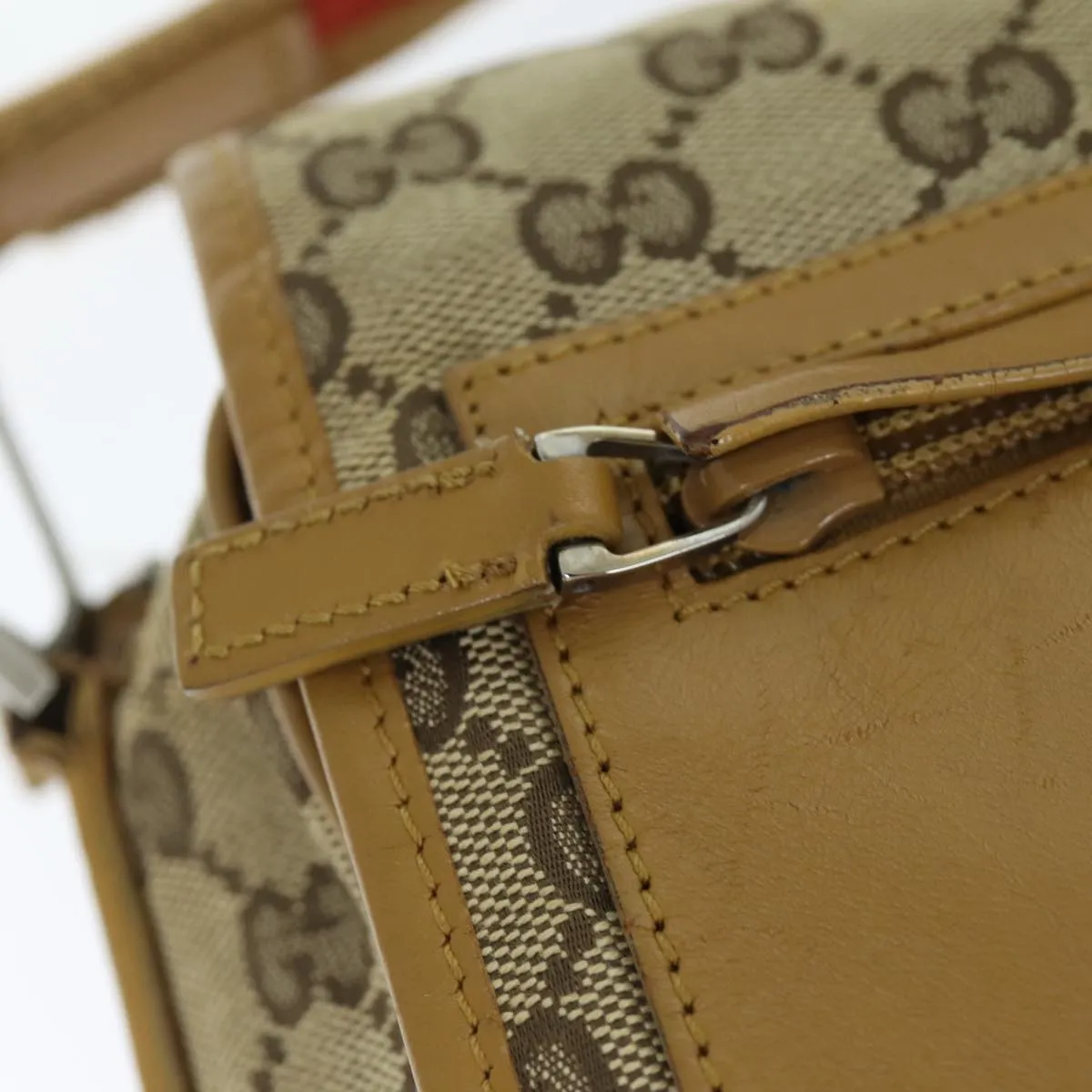 GUCCI GG Canvas Sherry Line Shoulder Bag Red Beige Brown 019 0375 75108