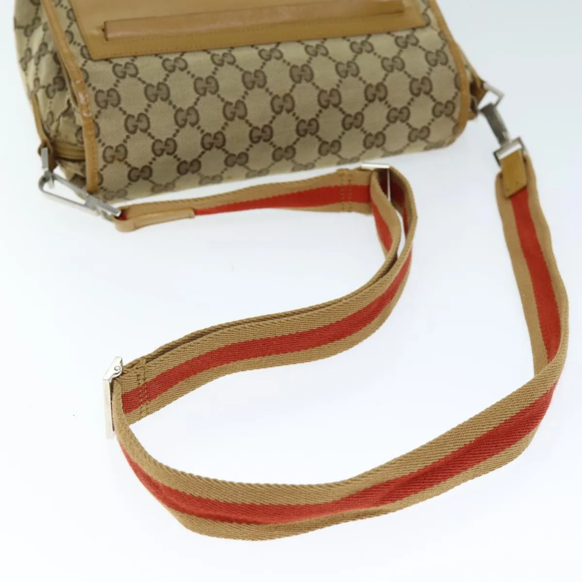 GUCCI GG Canvas Sherry Line Shoulder Bag Red Beige Brown 019 0375 75108