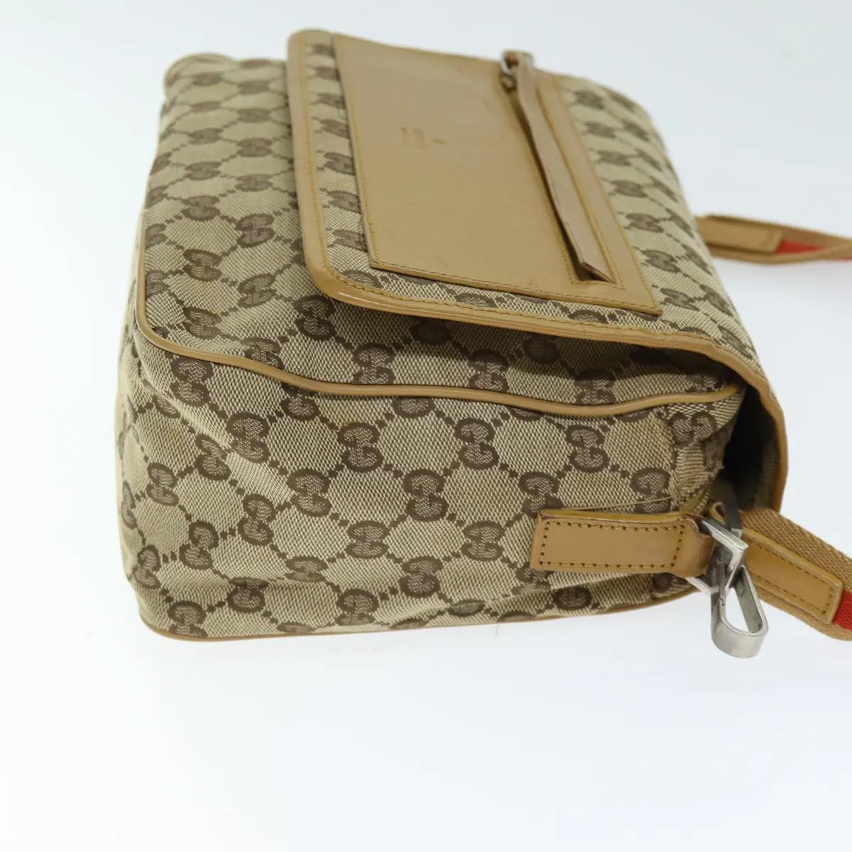 GUCCI GG Canvas Sherry Line Shoulder Bag Red Beige Brown 019 0375 75108