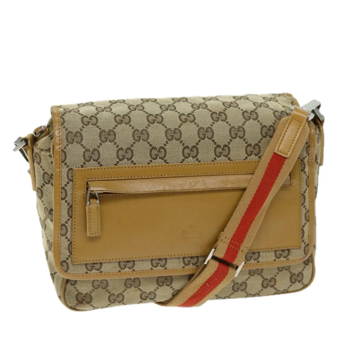 GUCCI GG Canvas Sherry Line Shoulder Bag Red Beige Brown 019 0375 75108