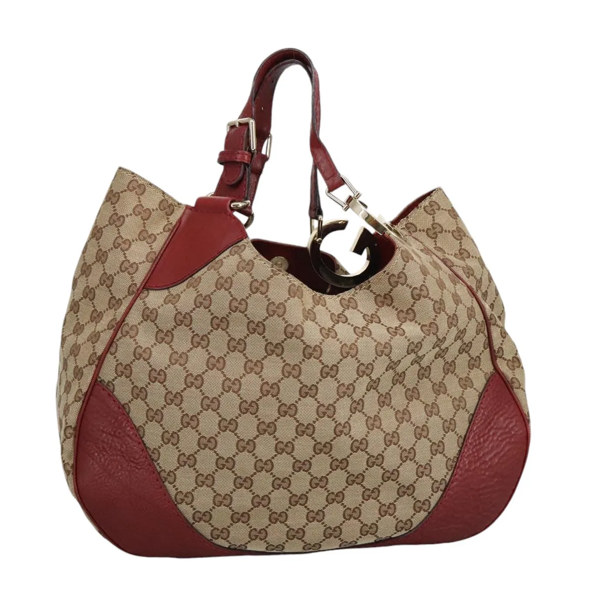 GUCCI GG Canvas Shoulder Bag Beige Bordeaux Gold 203504 98813