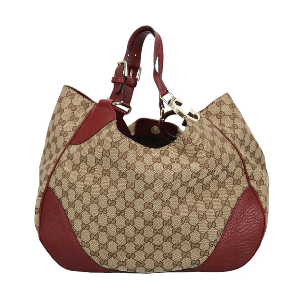 GUCCI GG Canvas Shoulder Bag Beige Bordeaux Gold 203504 98813