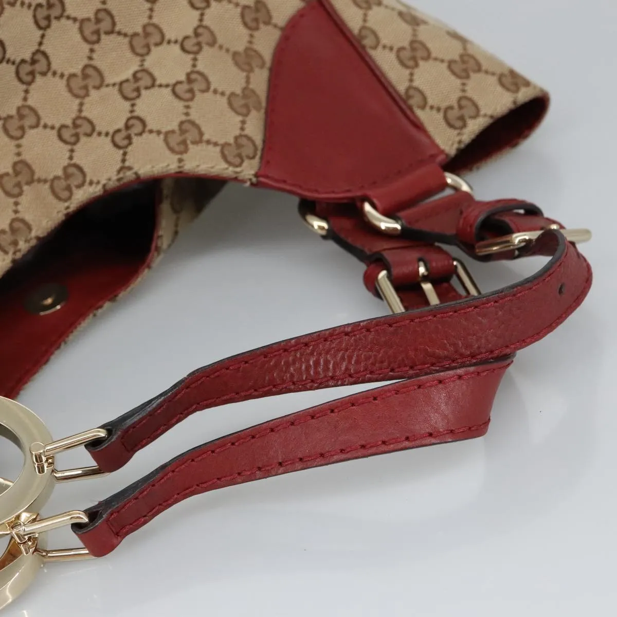 GUCCI GG Canvas Shoulder Bag Beige Bordeaux Gold 203504 98813