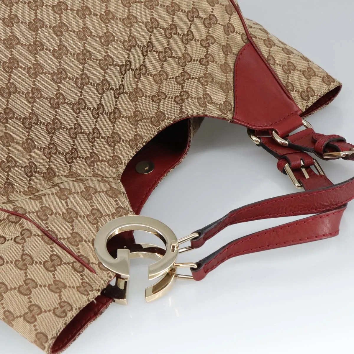 GUCCI GG Canvas Shoulder Bag Beige Bordeaux Gold 203504 98813