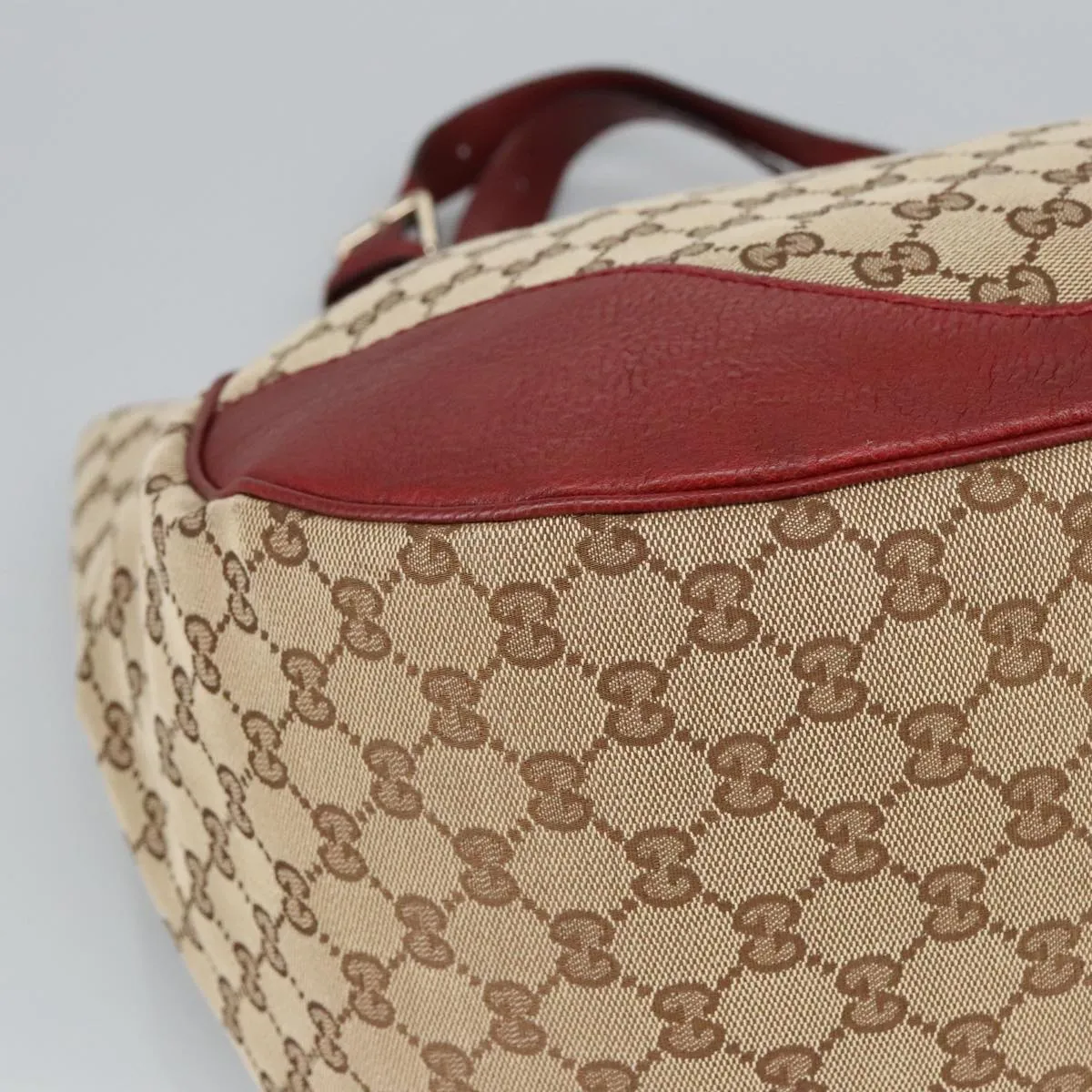 GUCCI GG Canvas Shoulder Bag Beige Bordeaux Gold 203504 98813