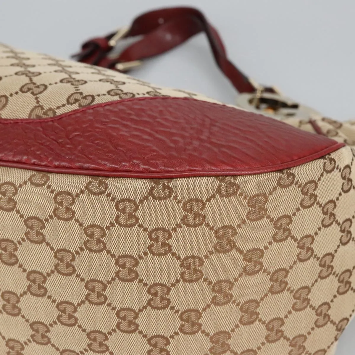GUCCI GG Canvas Shoulder Bag Beige Bordeaux Gold 203504 98813