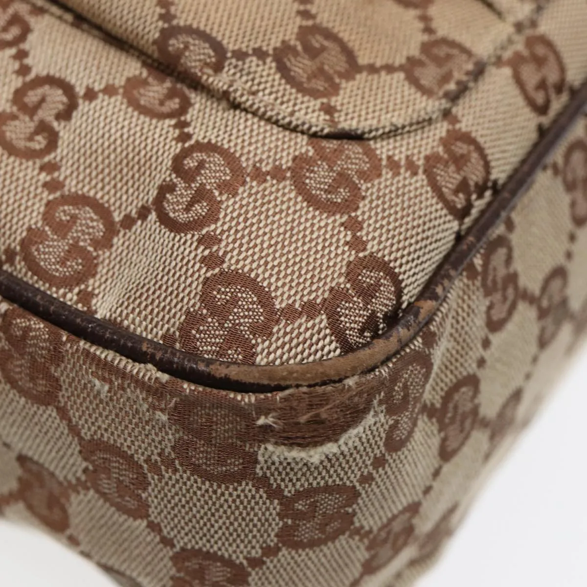 GUCCI GG Canvas Shoulder Bag Beige Brown Silver 131211 86557