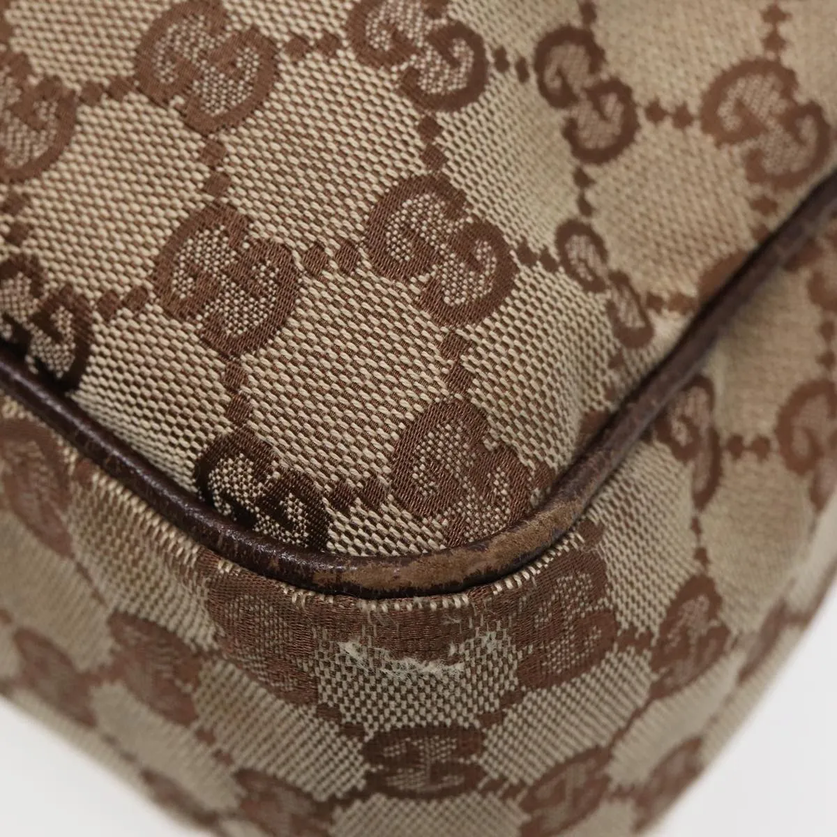 GUCCI GG Canvas Shoulder Bag Beige Brown Silver 131211 86557