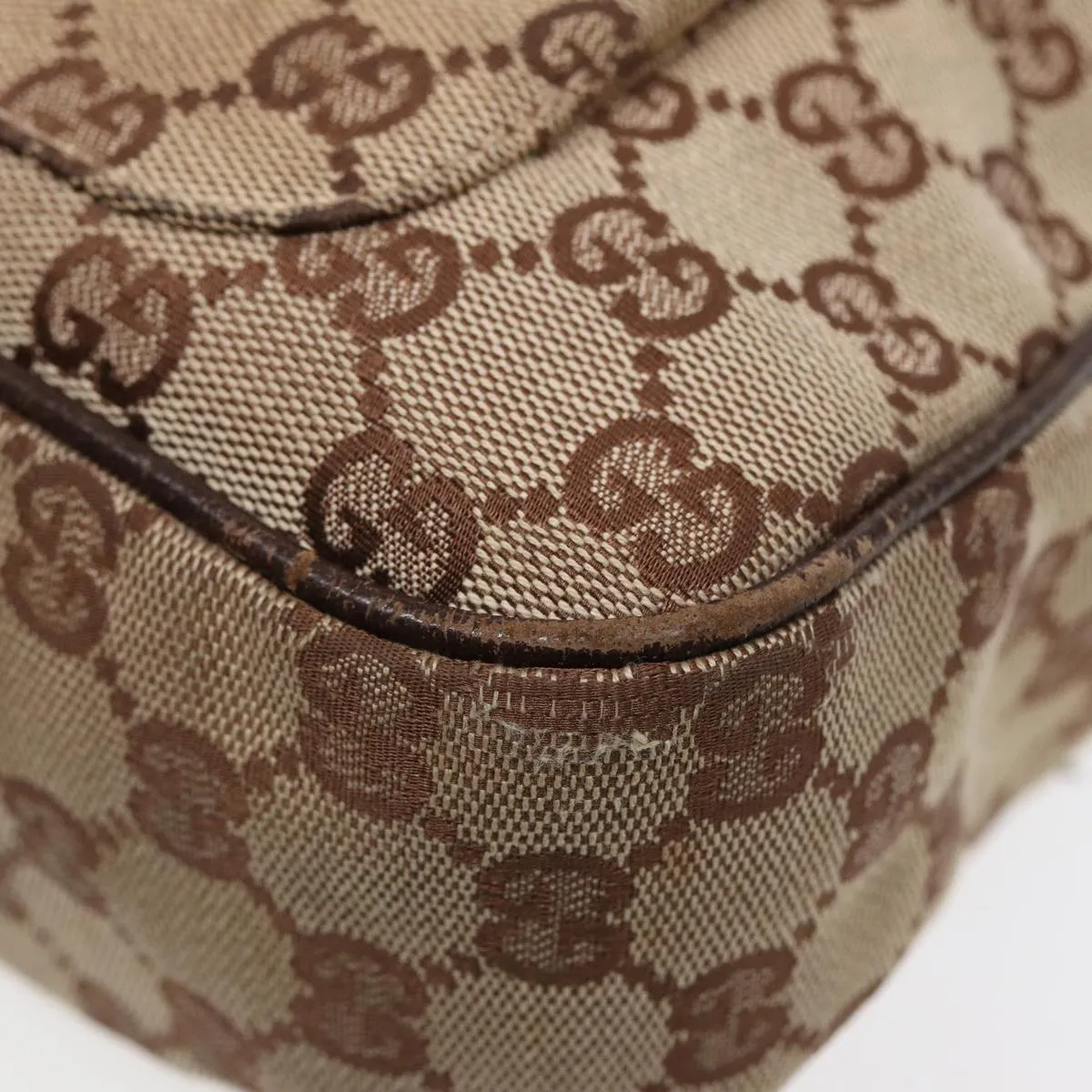 GUCCI GG Canvas Shoulder Bag Beige Brown Silver 131211 86557