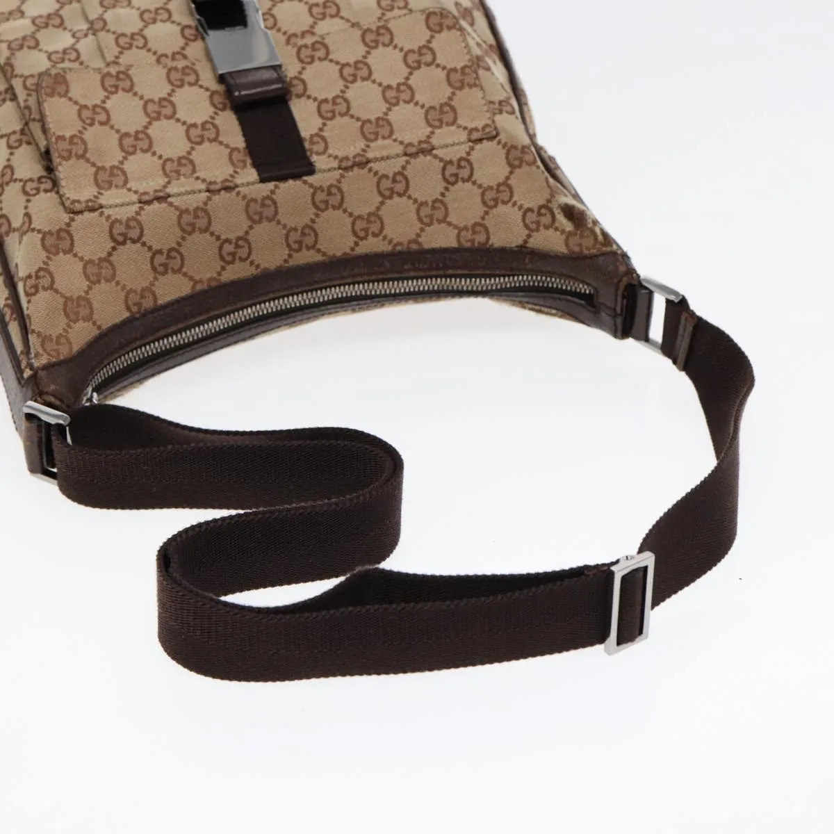 GUCCI GG Canvas Shoulder Bag Beige Brown Silver 131211 86557