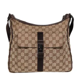 GUCCI GG Canvas Shoulder Bag Beige Brown Silver 131211 86557