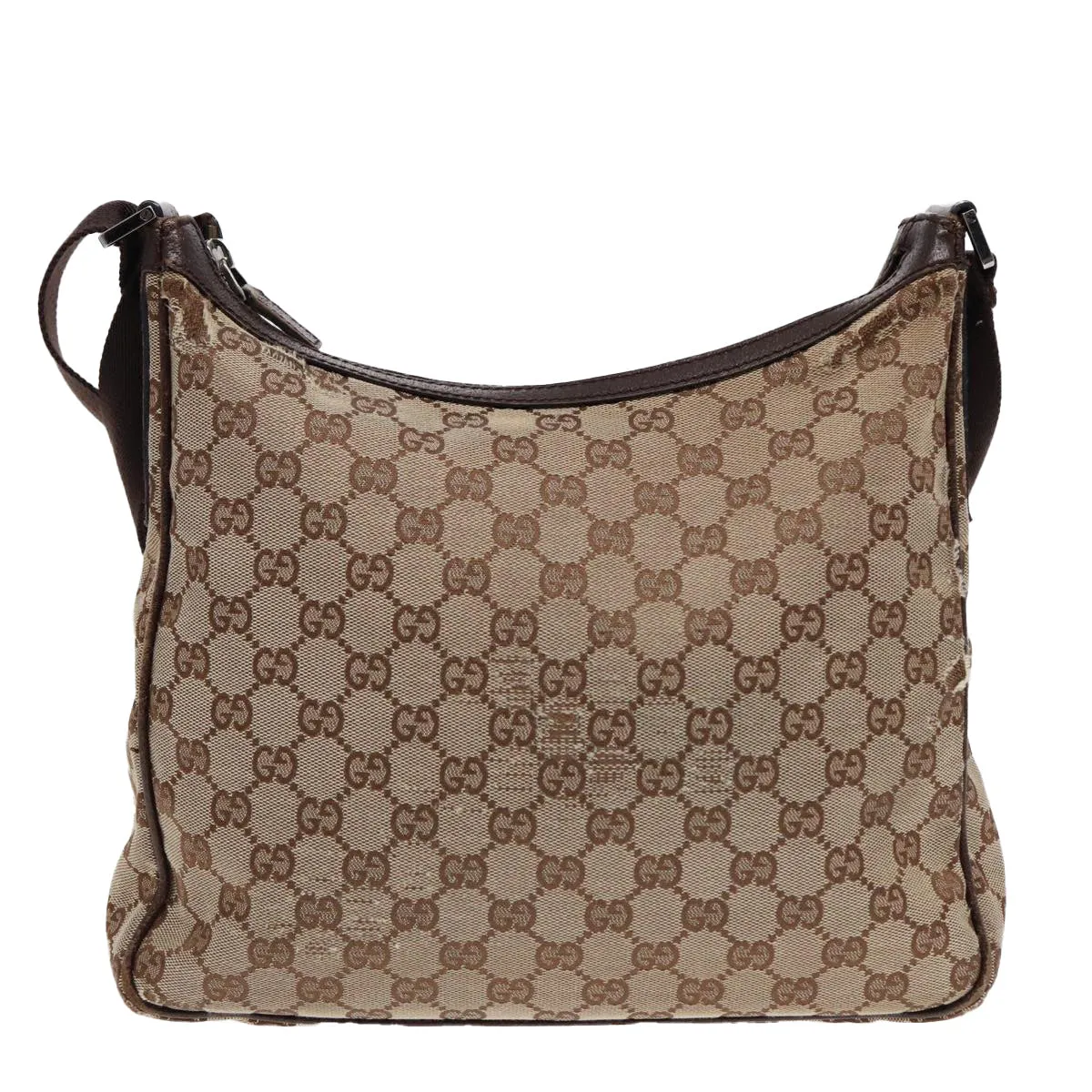 GUCCI GG Canvas Shoulder Bag Beige Brown Silver 131211 86557