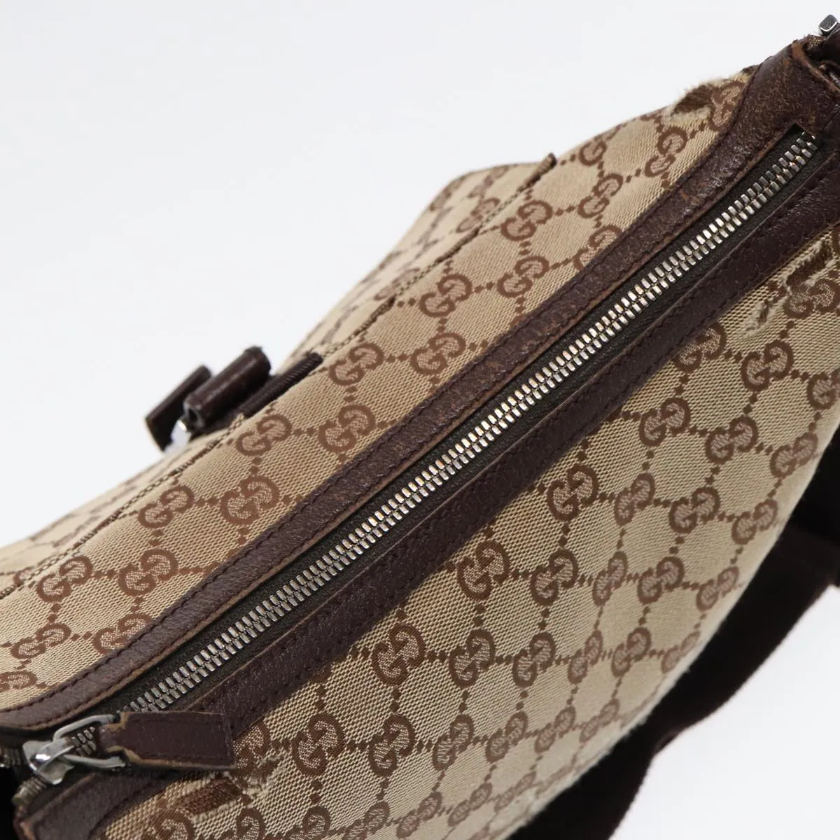 GUCCI GG Canvas Shoulder Bag Beige Brown Silver 131211 86557