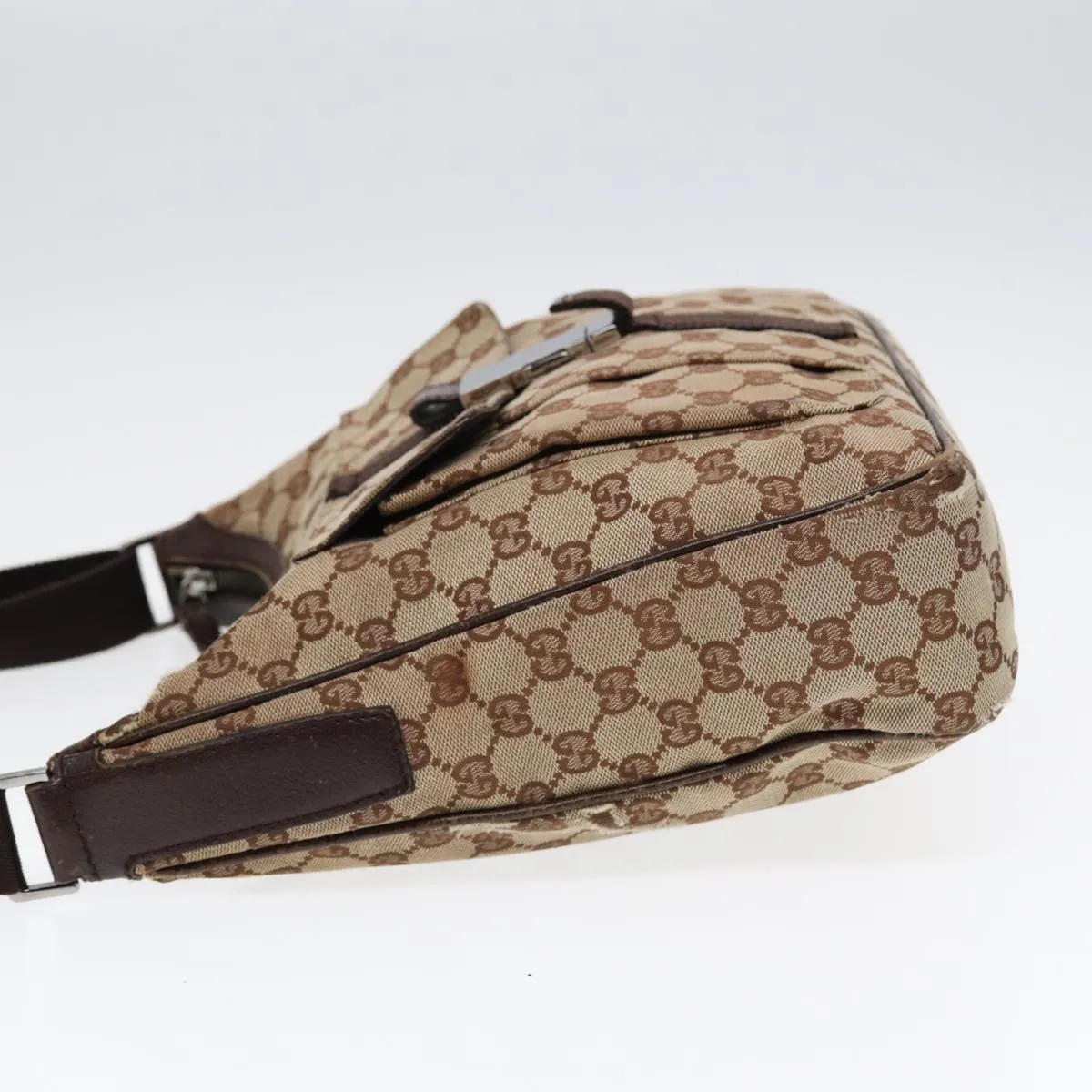 GUCCI GG Canvas Shoulder Bag Beige Brown Silver 131211 86557