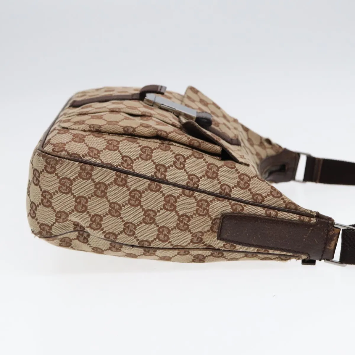 GUCCI GG Canvas Shoulder Bag Beige Brown Silver 131211 86557