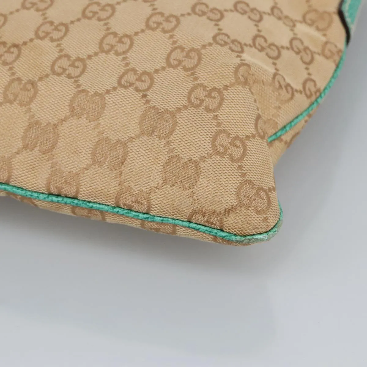 GUCCI GG Canvas Shoulder Bag Beige Silver Green 113013 96980