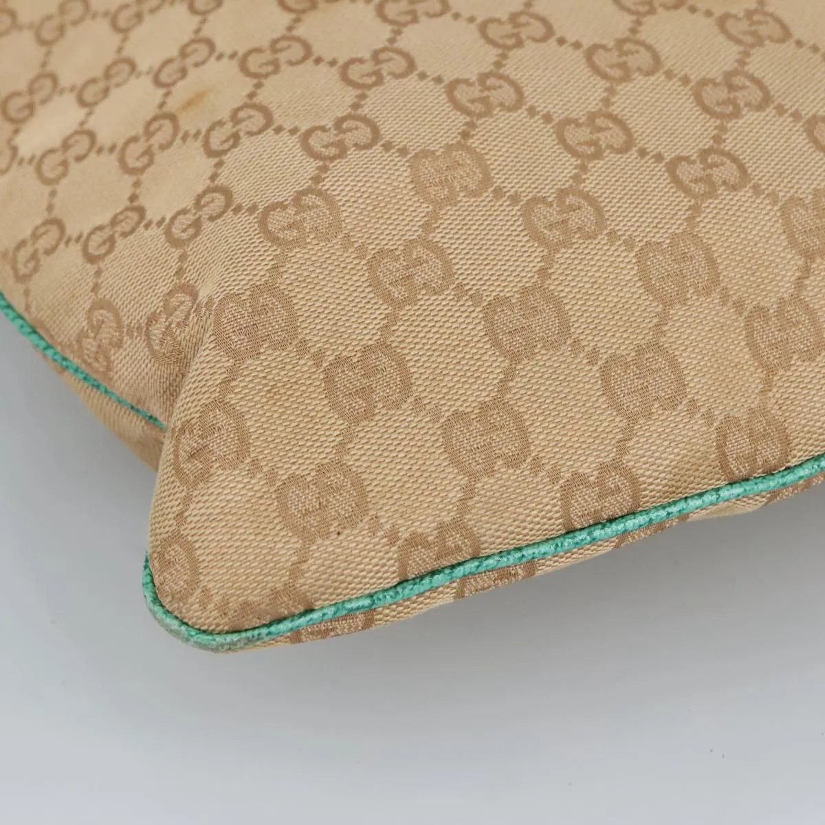 GUCCI GG Canvas Shoulder Bag Beige Silver Green 113013 96980